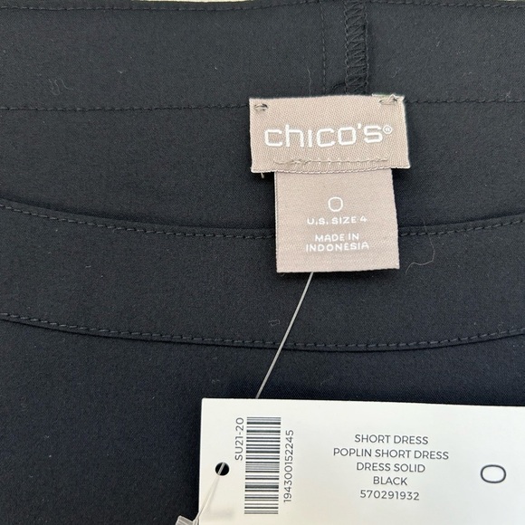 CHICO’S / NWT/ 3/4-Sleeve Poplin Black Shirt Dress/ Size - Picture 7 of 12